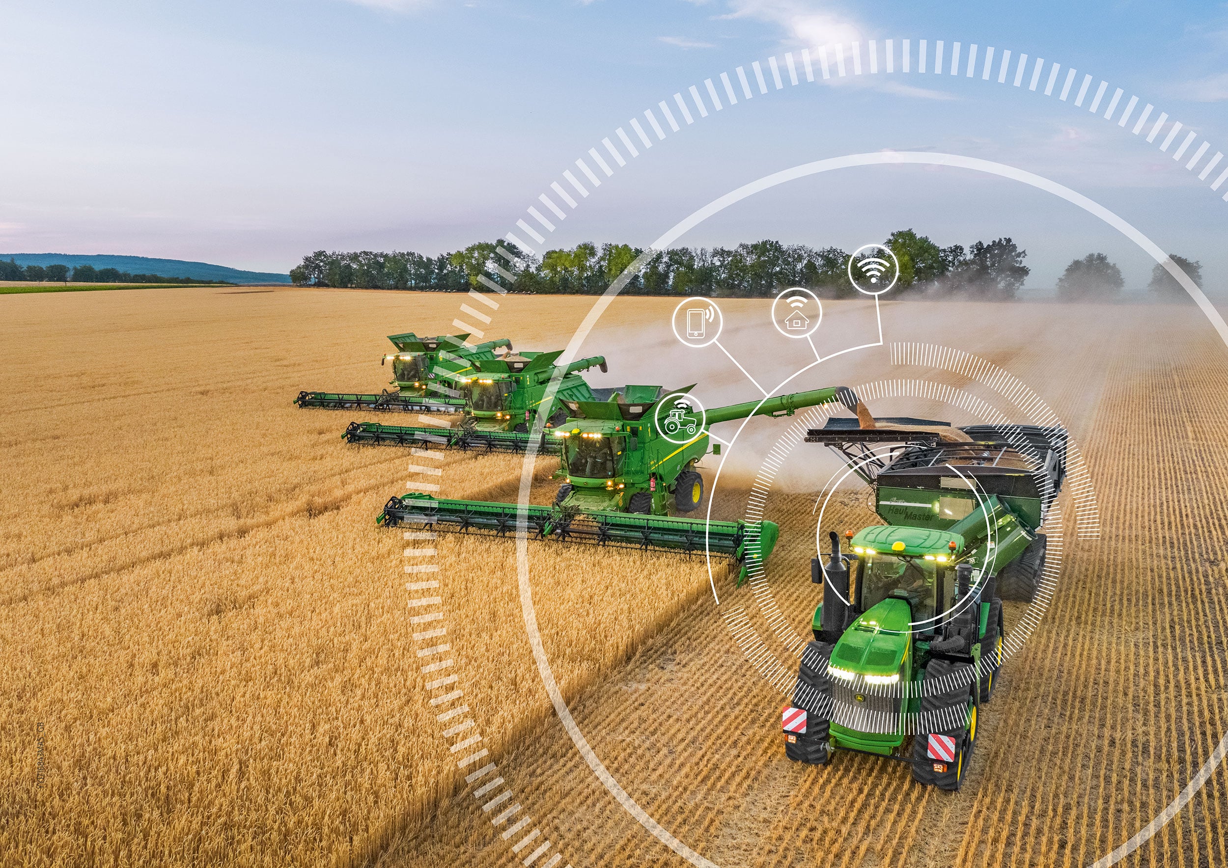 Precision Farming Mähdrescher und Traktor verlinkt